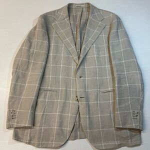 SUITSUPPLY Tan Windowpane Linen Roma Blazer 44R
